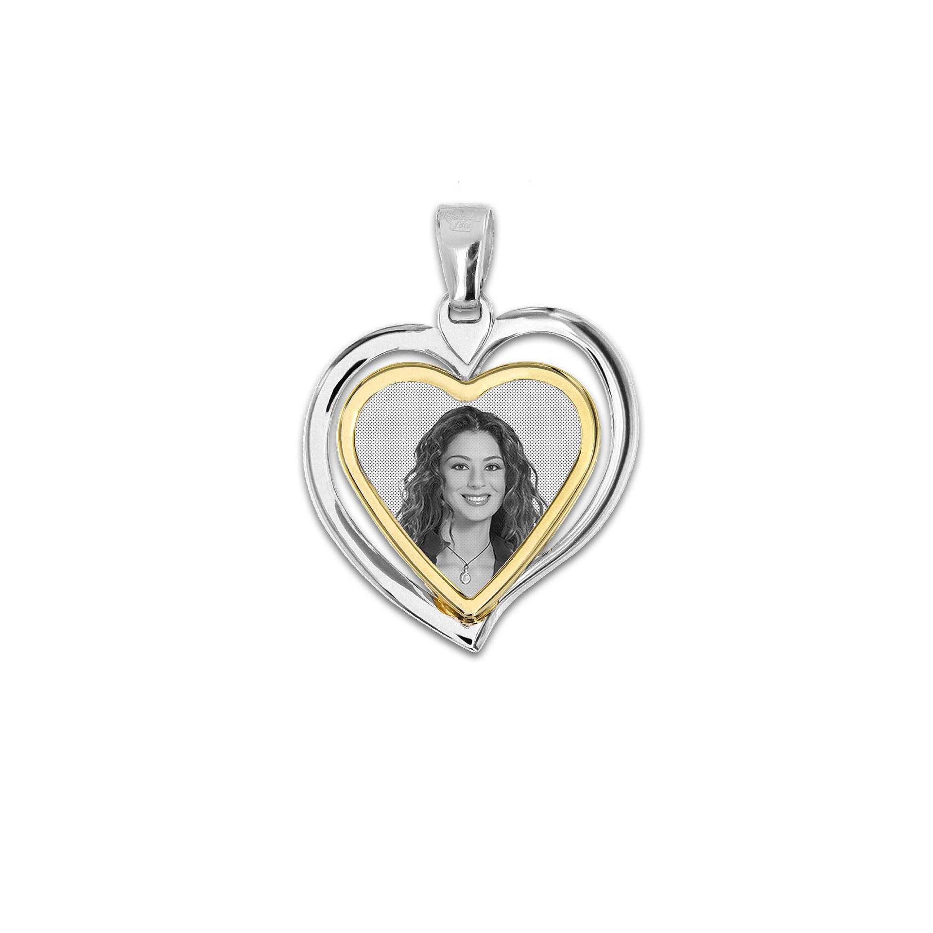 Medaglia Cuore in Oro 18kt - Doppia Cornice Bicolore