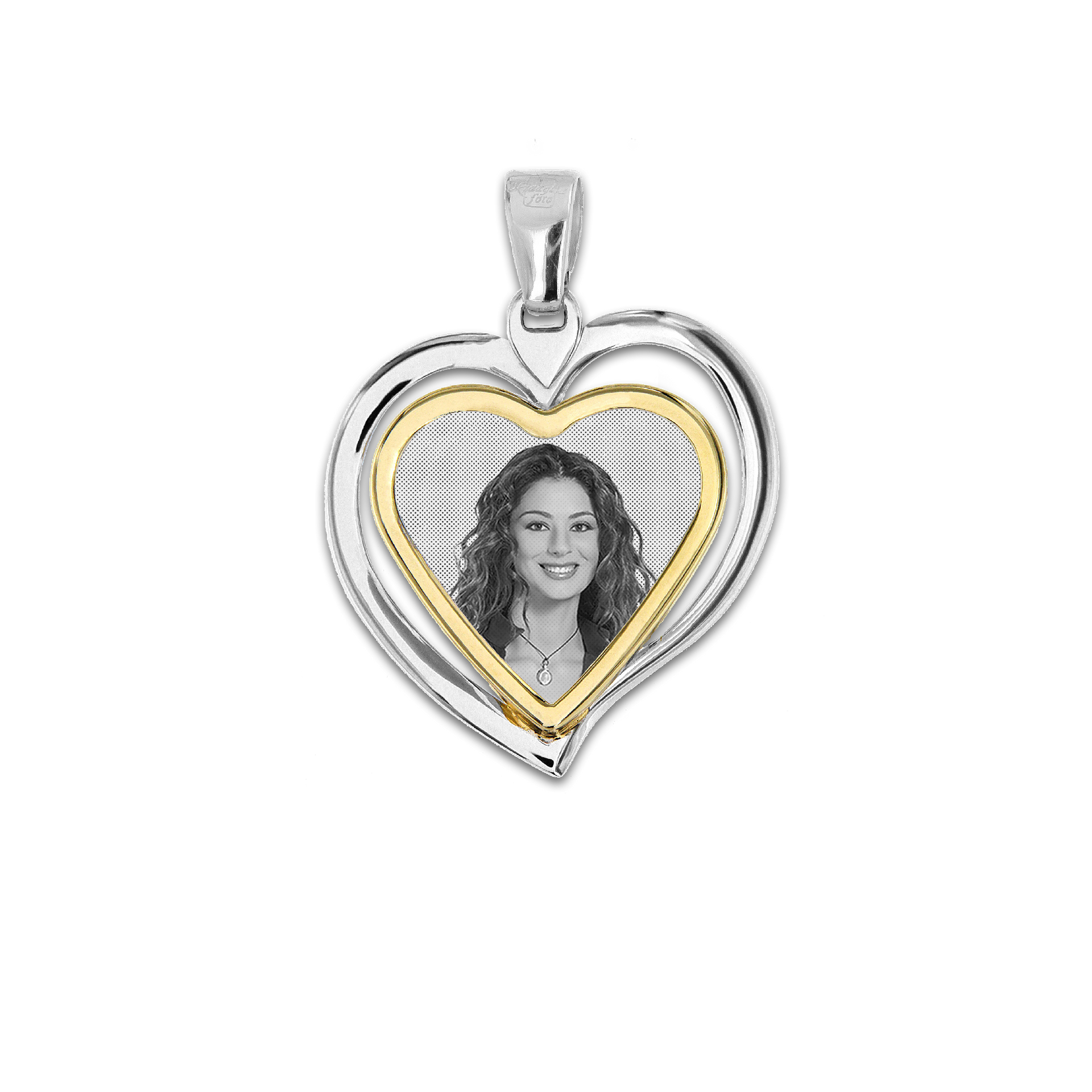 Medaglia Cuore in Oro 18kt - Doppia Cornice Bicolore