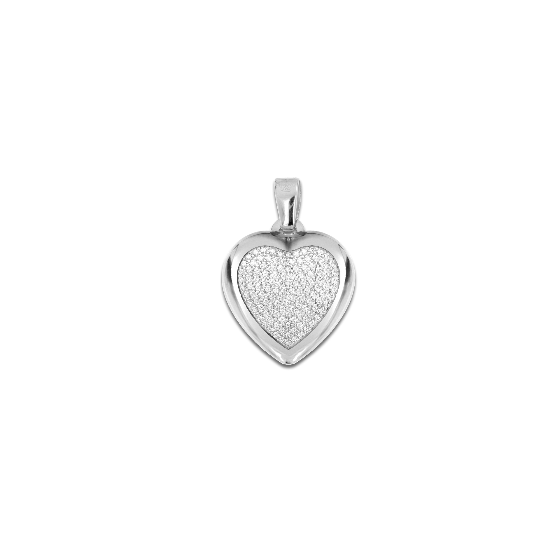 Medaglia Portafoto Cuore in Argento - Scrigno con Pavé di Zirconi
