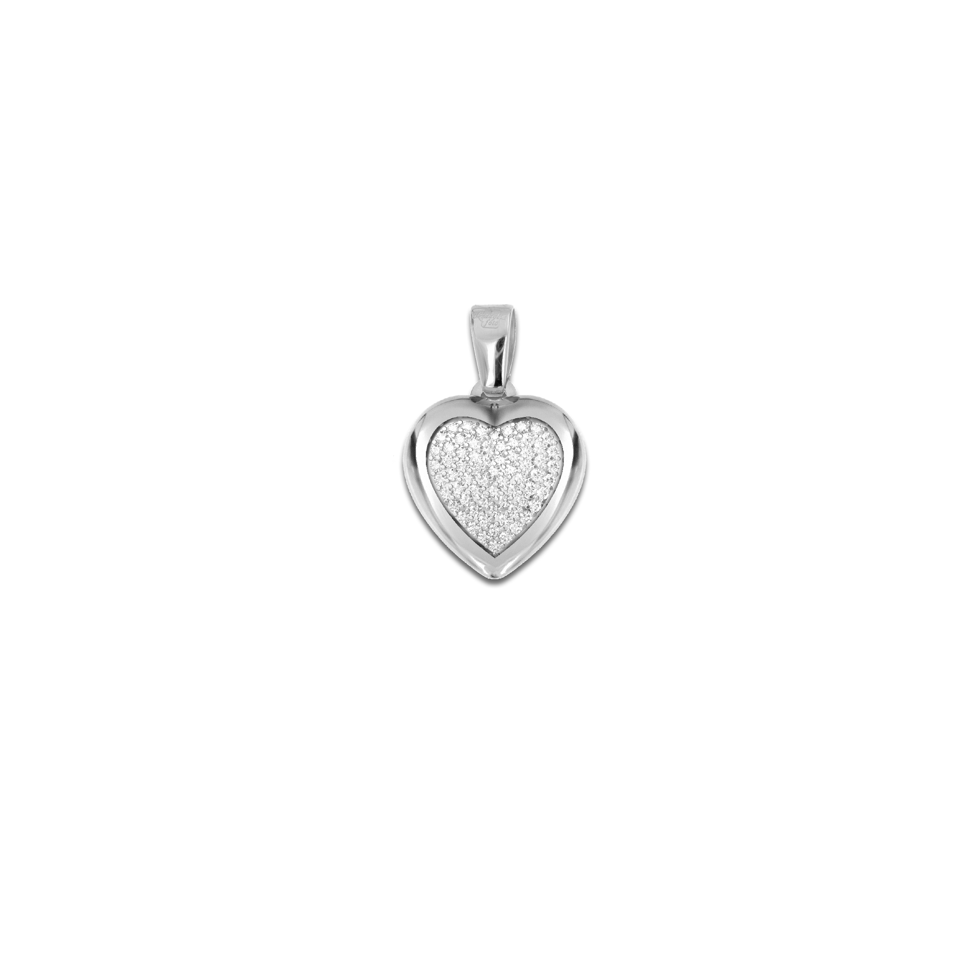 Medaglia Portafoto Cuore in Oro 18kt - Scrigno con Pavé di Pietre Preziose