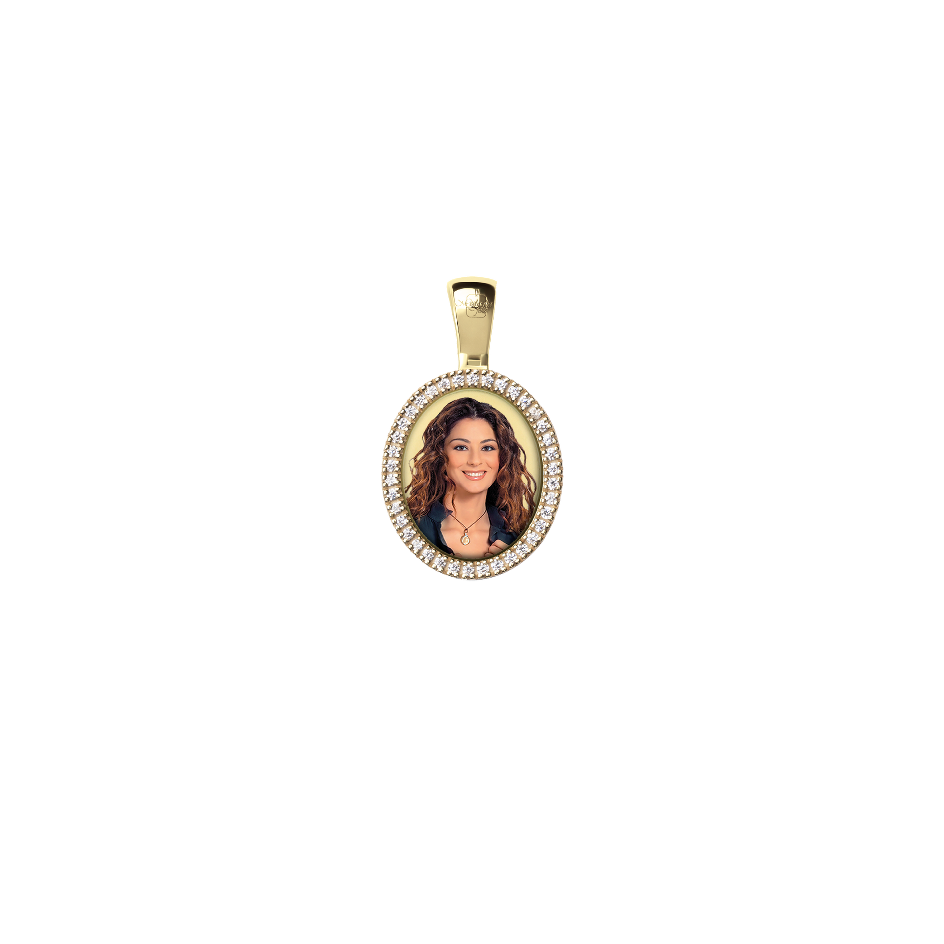 Medaglia Ovale in Oro 18kt - Cornice con Zirconi