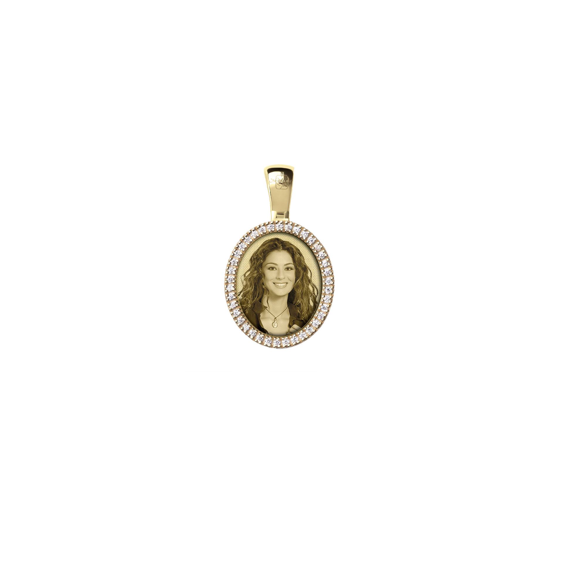 Medaglia Ovale in Oro 18kt - Cornice con Zirconi