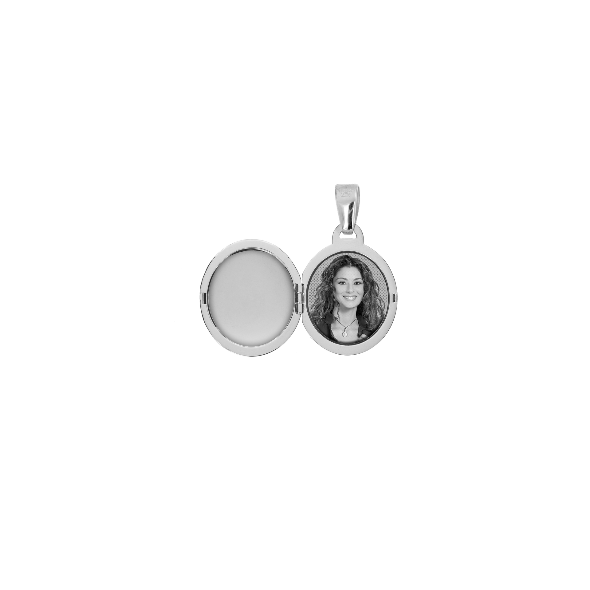 Medaglia Portafoto Ovale in Oro 9kt - Scrigno con Pavé di Zirconi