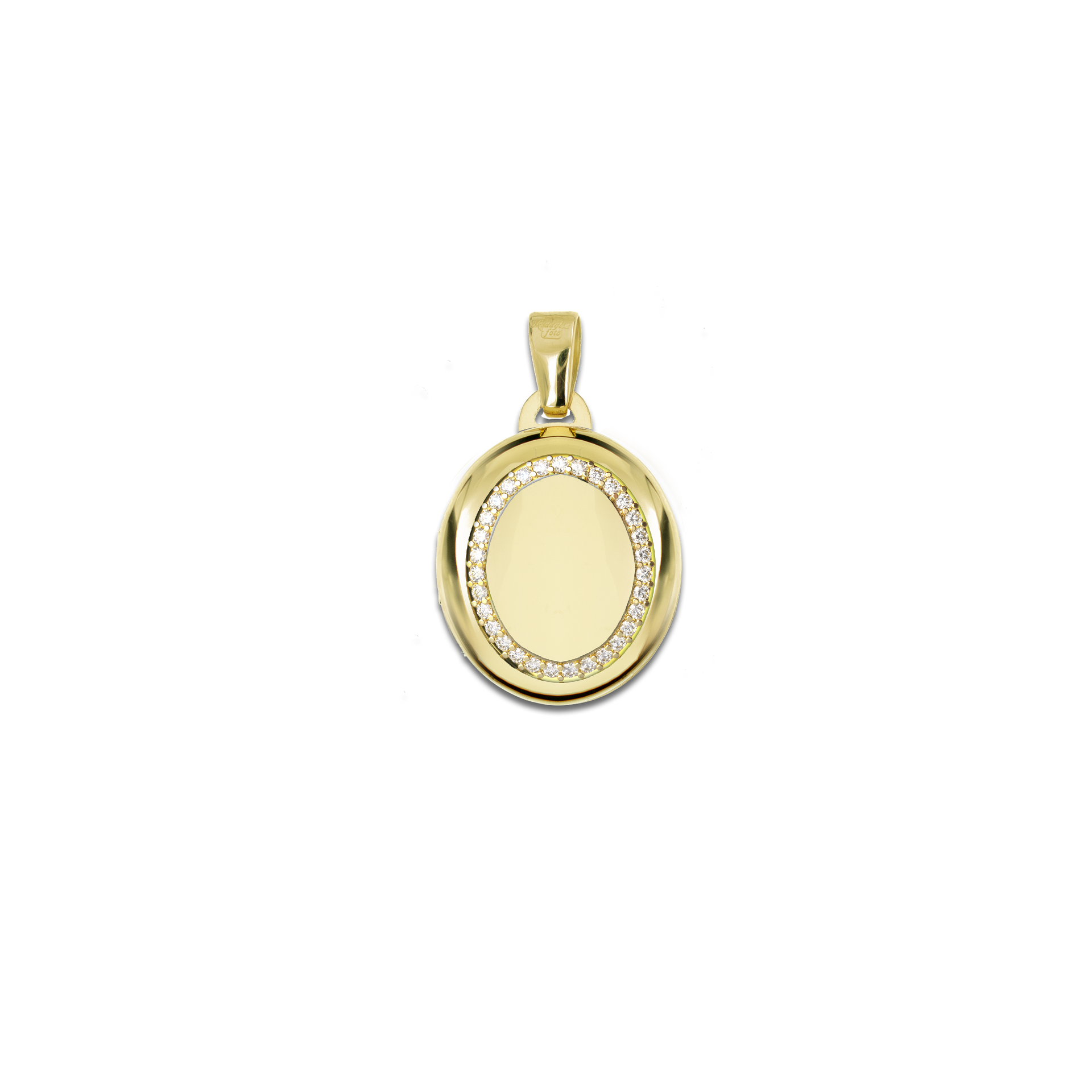 Medaglia Portafoto Ovale in Oro 18kt - Scrigno con Zirconi