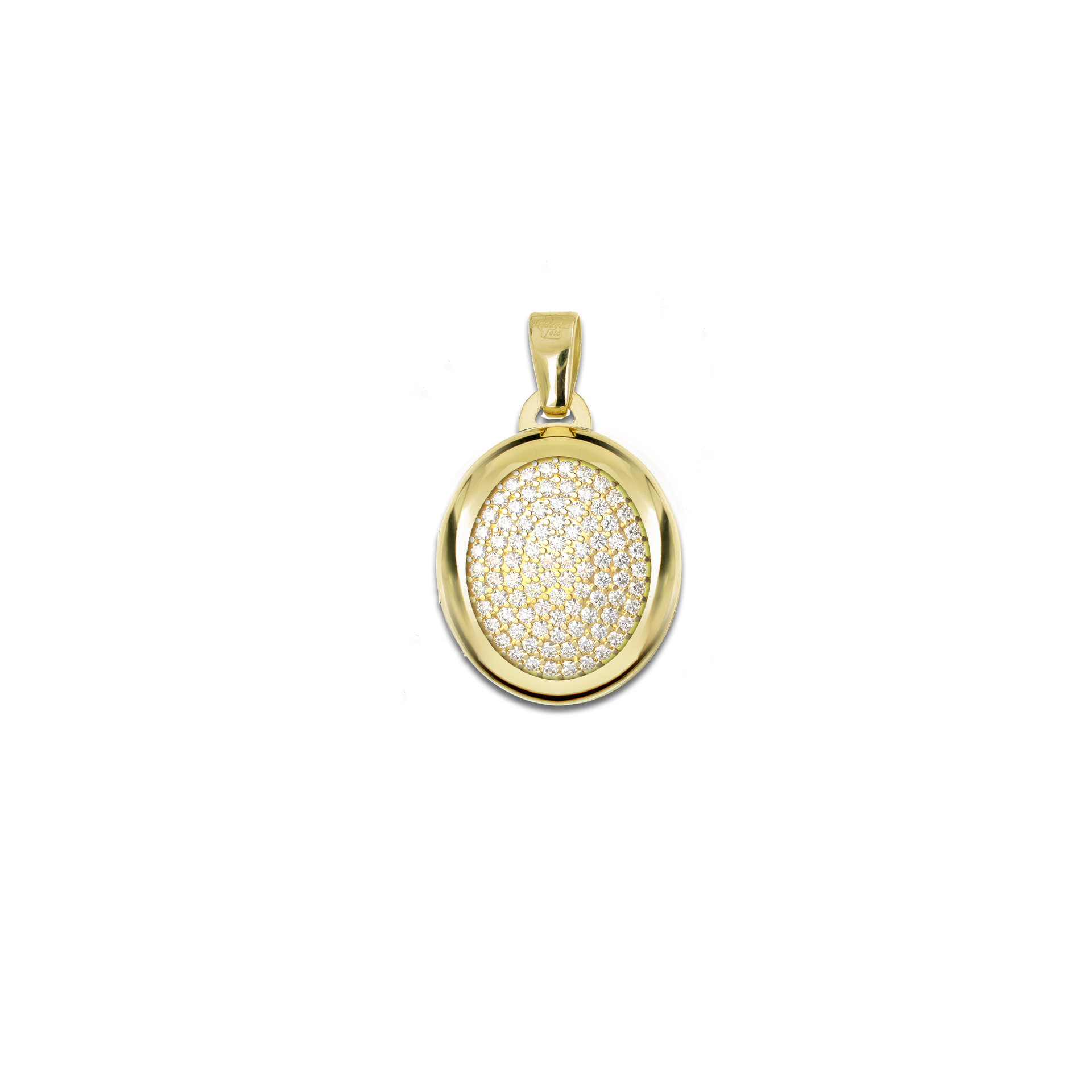 Medaglia Portafoto Ovale in Oro 18kt - Scrigno con Pavé di Pietre Preziose