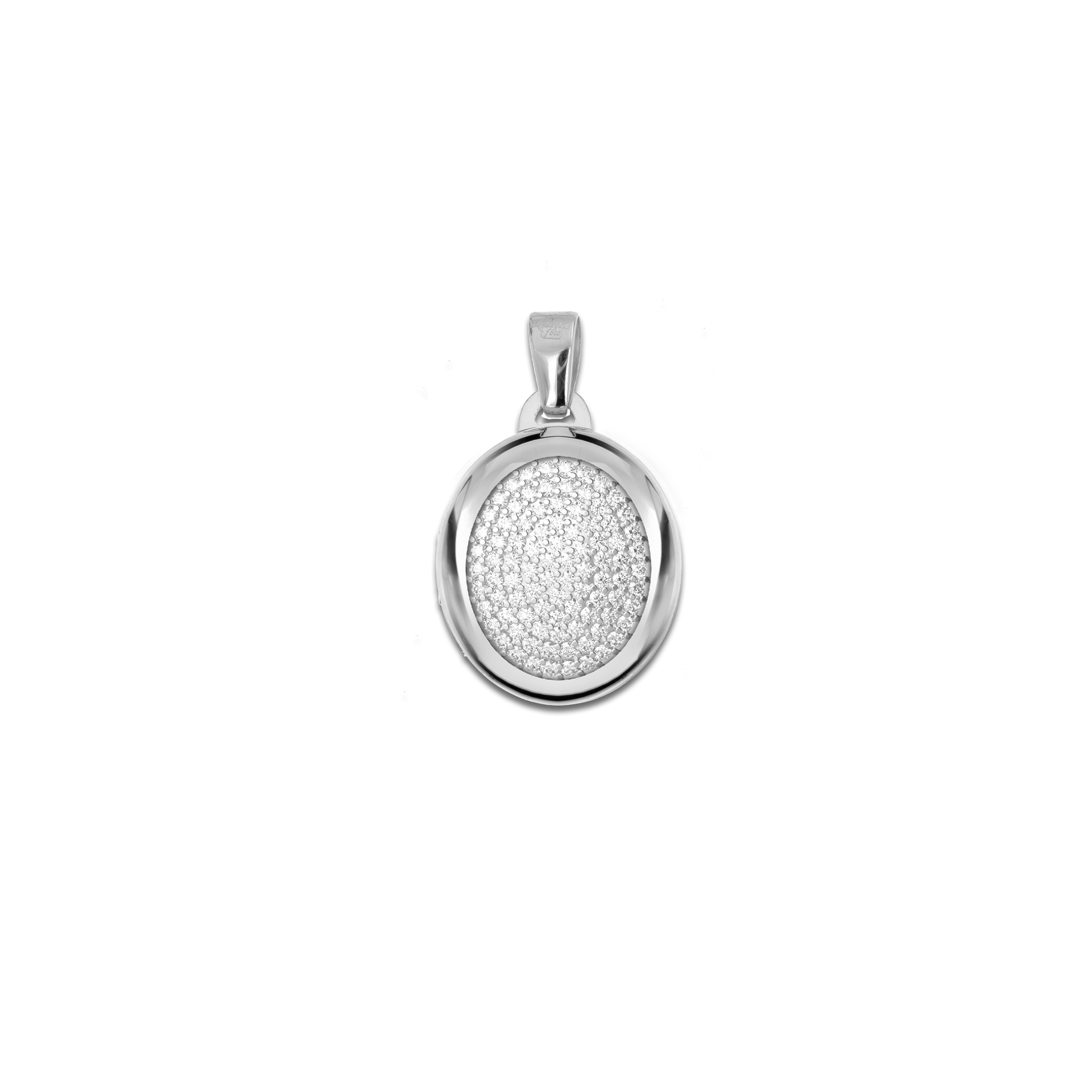 Medaglia Portafoto Ovale in Argento - Scrigno con Pavé di Zirconi