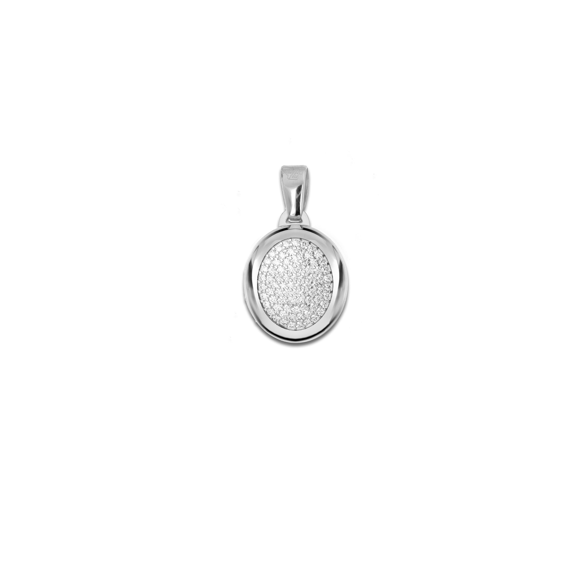 Medaglia Portafoto Ovale in Oro 18kt - Scrigno con Pavé di Zirconi
