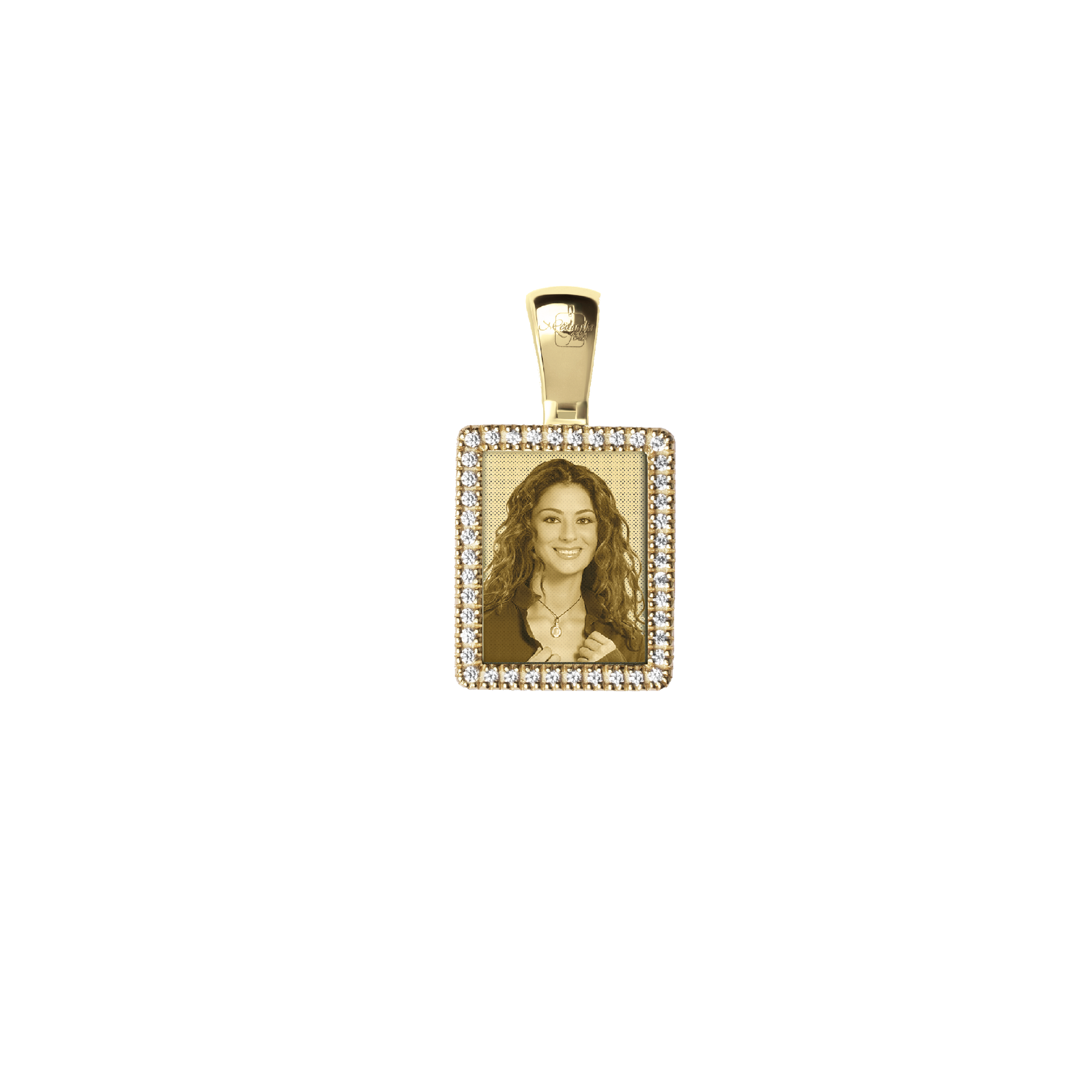 Medaglia Rettangolare in Oro 18kt - Cornice con Diamanti
