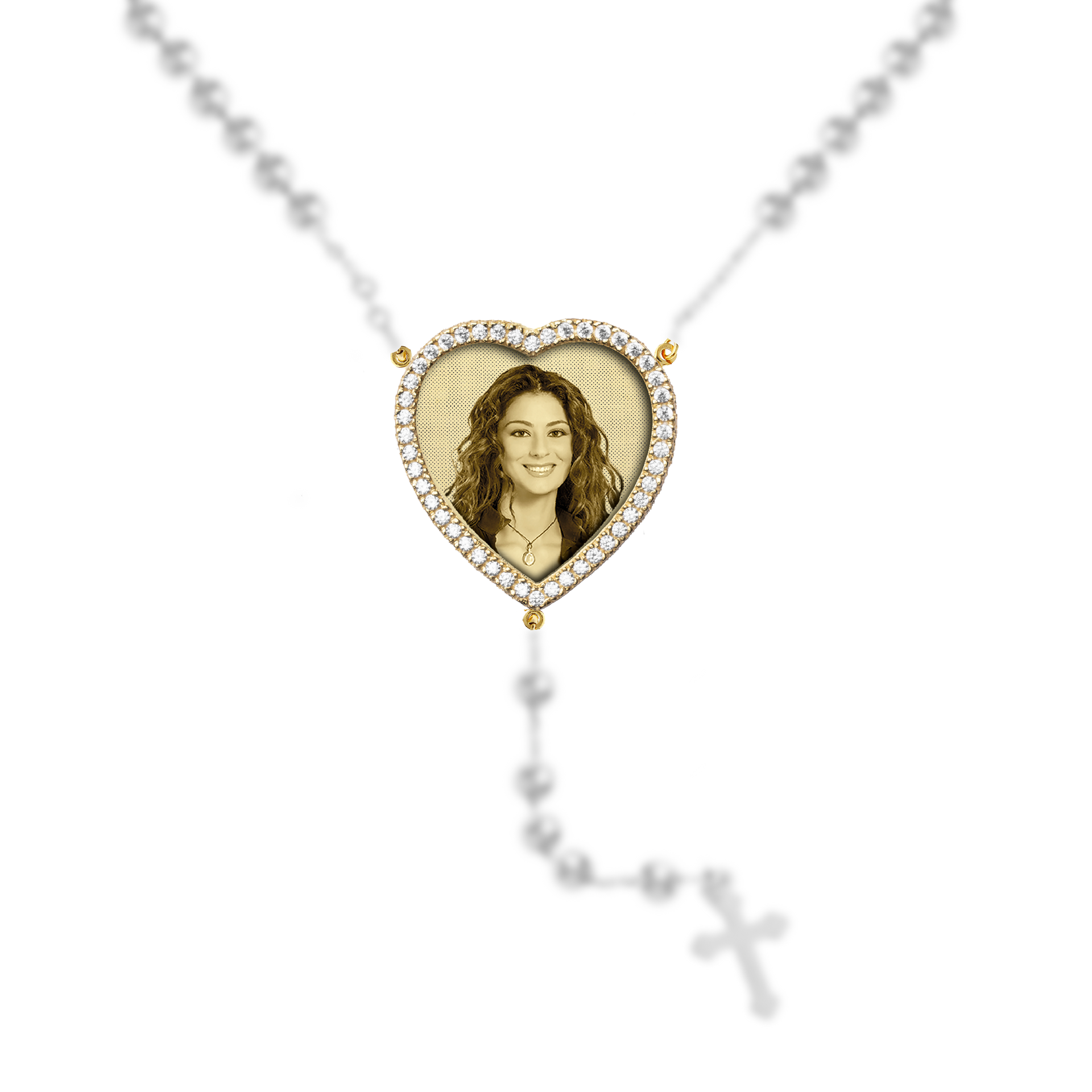 Medaglia Cuore per Rosario in Oro 18kt - Cornice con Diamanti