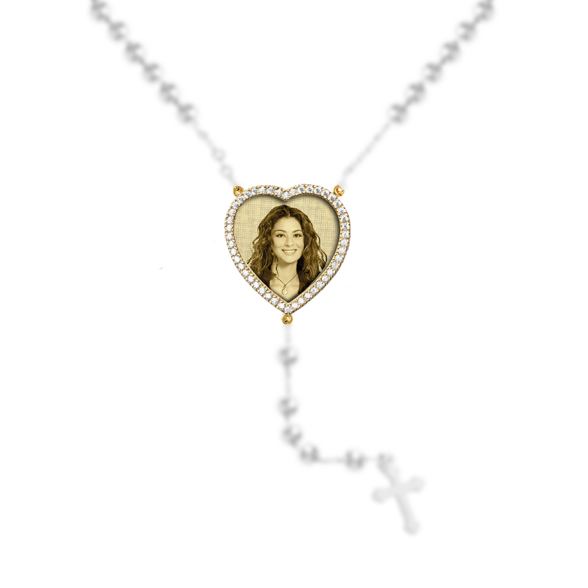 Medaglia Cuore per Rosario in Oro 18kt - Cornice con Diamanti