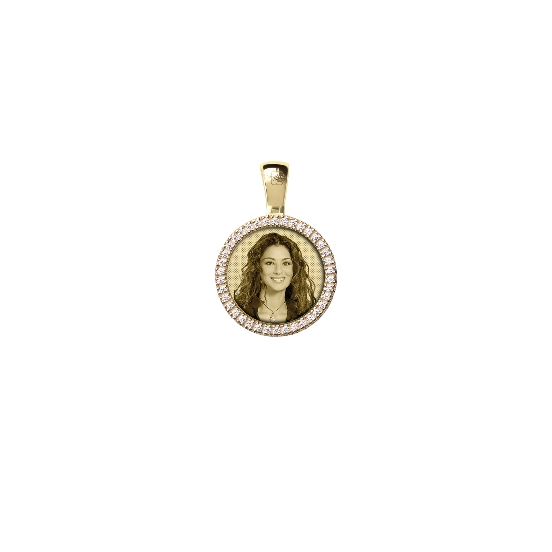 Medaglia Tonda in Oro 18kt - Cornice con Diamanti