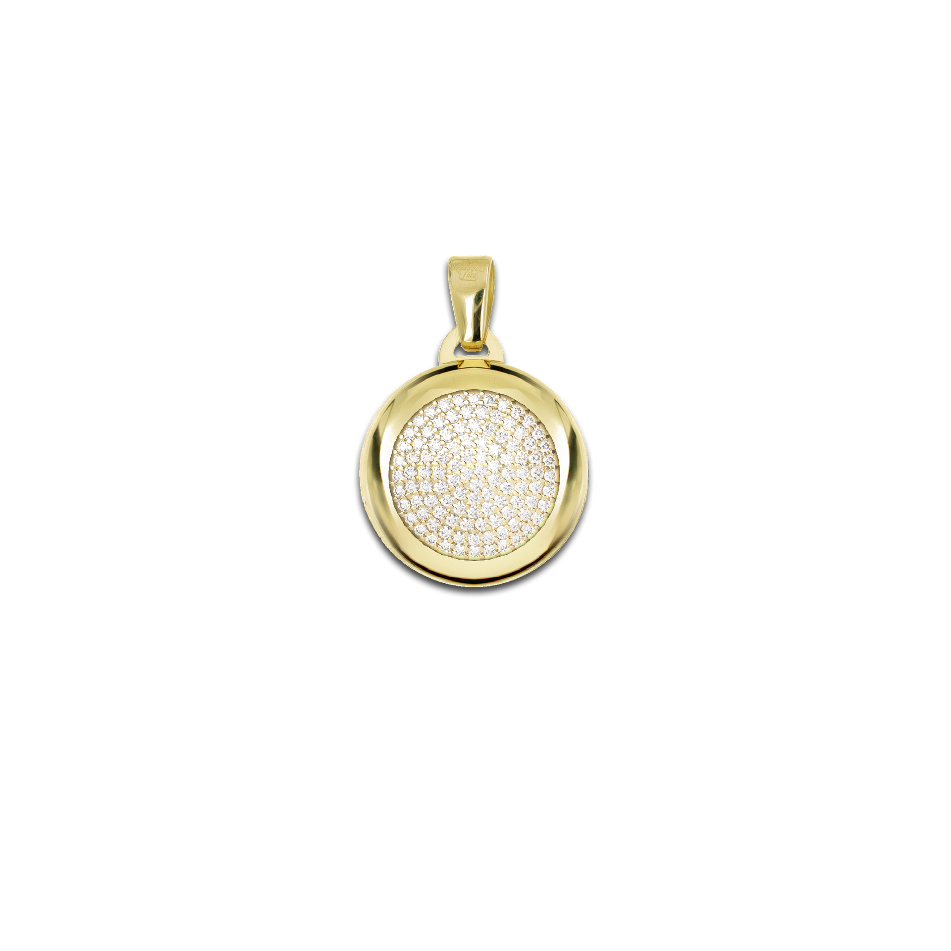 Medaglia Portafoto Tonda in Oro 18kt - Scrigno con Pavé di Pietre Preziose