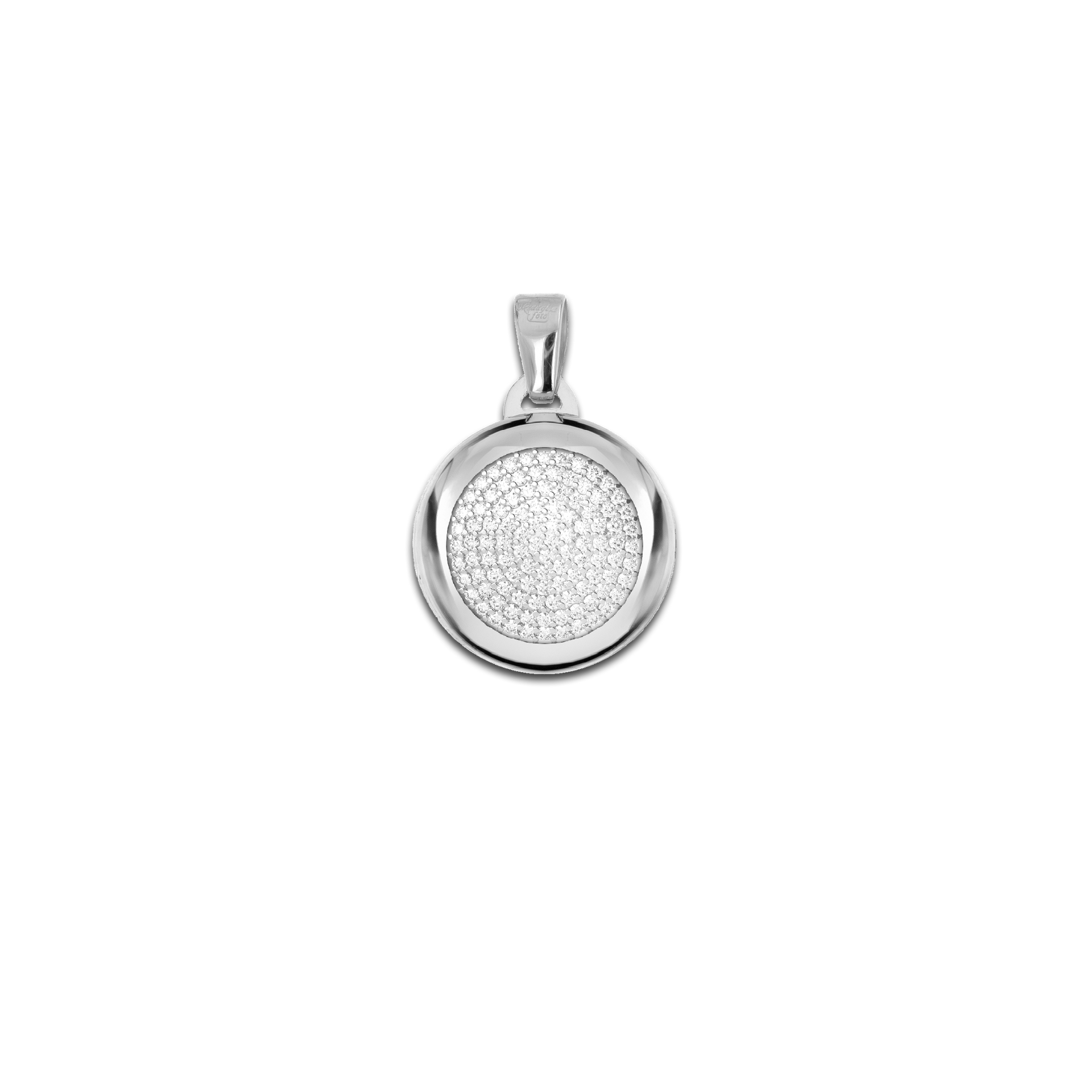 Medaglia Portafoto Tonda in Argento - Scrigno con Pavé di Zirconi