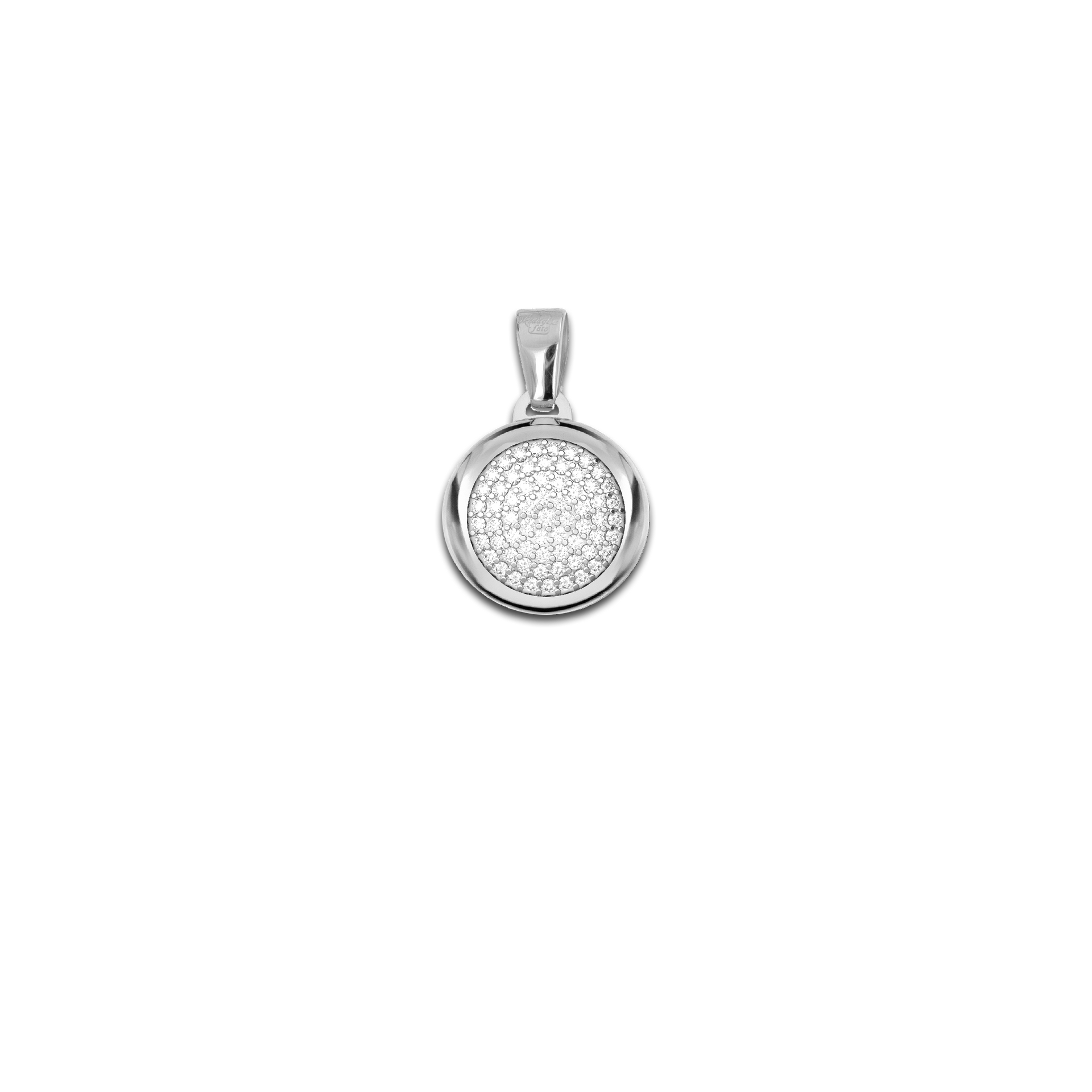Medaglia Portafoto Tonda in Argento - Scrigno con Pavé di Zirconi